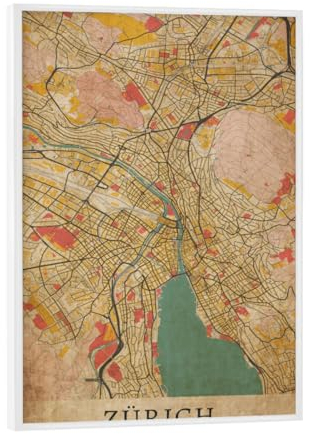 artboxONE Poster mit weißem Rahmen 18x13 cm Städte/Zürich Vintage City Zürich Map - Bild Stadt zürich