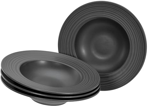 CreaTable, 21821, Serie Lava Stone black, 4-teiliges Geschirrset, Teller Set aus Steinzeug, spülmaschinen- und mikrowellengeeignet, Made in Portugal