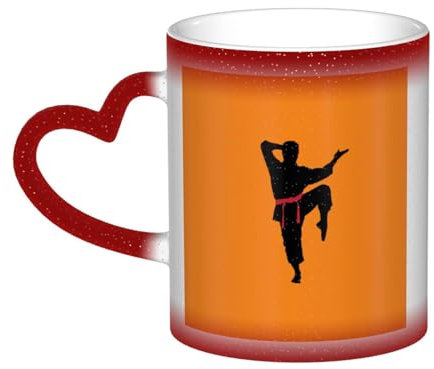 WURTON Karate Men - Taza de café de porcelana sensible al calor con impresión para hombre, regalo divertido de Navidad