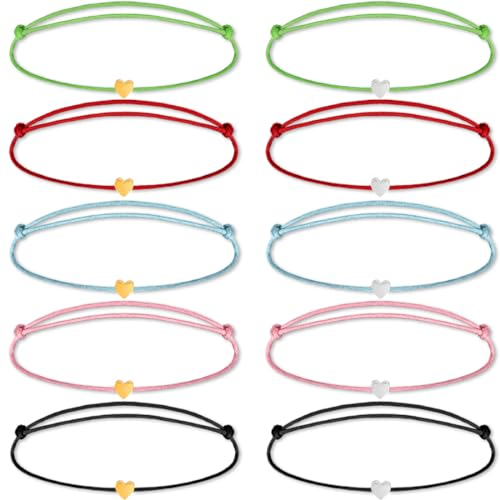 LZKHEH Lot de 10 bracelets d'amitié en forme de cœur - Taille réglable - cadeau pour enfants, couples, femmes et garçons - Parfait pour les anniversaires et les occasions spéciales.