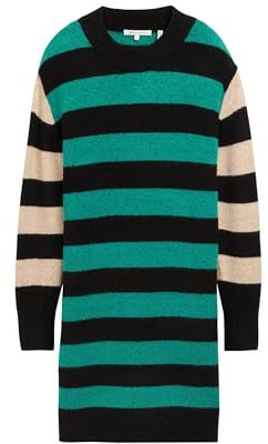 TOM TAILOR Denim Damen 1043321 Basic Mini-Strickkleid, 35937-Green Black Stripe, S