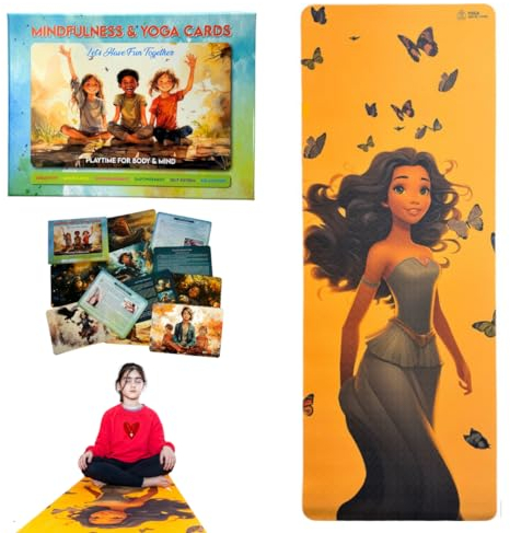 MindfulKids Yoga-Set – hochwertige, umweltfreundliche Matte und Karten für Kreativität, Fokus, Phantasie, Entspannung (Diva)