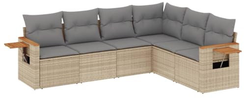 vidaXL Garten Sofagarnitur mit Kissen 6-TLG., Gartenmöbel Gartengarnitur, Sitzgruppe Sitzgarnitur, Lounge Sofa Garnitur Terrasse, Beige Poly Rattan