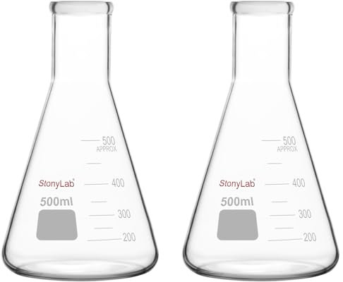 stonylab Erlenmeyer Flasks, 2 Pack 500 ml Narrow Mouth Heavy Wall Borosilicate Glass Erlenmeyer Flask Laboratory Glassware