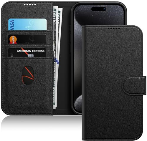 JETech Wallet Case for iPhone 15 Pro 6.1-Inch, Shockproof PU Leather Magnetic Flip Cover with Card Holder, Stand Feature and Full Camera Protection (Black Titanium)