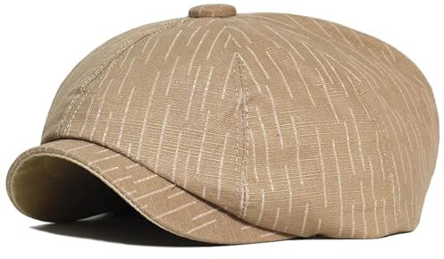 YUECIBAI Barett Baskenmützen Für Herren Mode Gestreifte Zeitungs Junge Mütze Baumwolle Achteckige Hut Berets Visier Flach Hut 56-59Cm Khaki