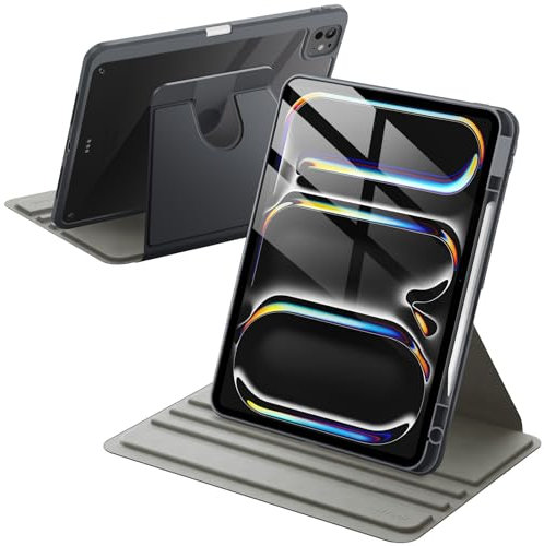 JETech Coque Rotatif pour iPad Pro 13 Pouces M5/M4 (2025/2024) avec Porte-Pencil, Étui Housse de Support de Protection Rotatif à 360 Degrés Dos Transparent (Gris Sidéral)