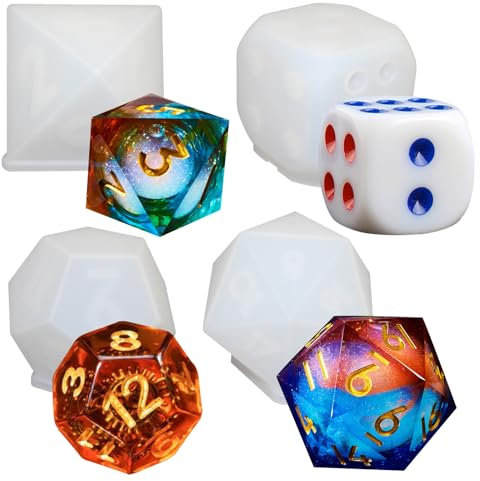 4 Pieces Extra Large Dice Resin Mold Dice Silicone Mold for Epoxy Resin Casting, 4 Styles Polyhedral Game Dice Molds Set Large Game Dice Mold Silicone Candle Making Mold for Art Craft Home Decor