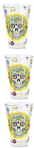 350ml Glas | Mexican Skull Wassergläser | Totenkopf Gläser, Schädel Cocktailgläser Trinkgläser, Graffiti Style -Trinkbecher, Perfekt für den Tisch, Restaurants, Bar, Geschenk 3er Set Skull Gläser