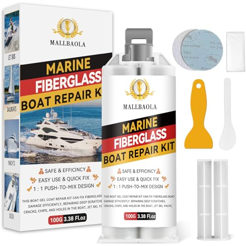 Mallbaola 100 ml Marine Glasfaser Reparaturset Weiß, Glasfaserspachtel, Gelcoat Repair Kit für Boot, Jetskis, Surfboards und Mehr, Reparieren von Rissen Löchern Kratzern