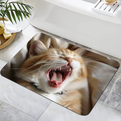 YISUMEI Badematte rutschfeste Badteppich 40x60cm Waschbar Schnelltrocknende Badezimmerteppich, Duschvorleger für Dusche, Badewannen, WC Deko (Kätzchen-5)