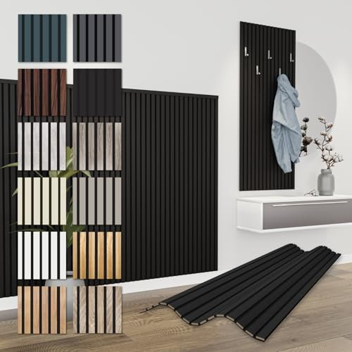 HEXIM Akustikpaneele 138,5x60cm - flexible Lamellenwand Holz MDF Wandpaneele Lamellenverkleidung Wandverkleidung Innendekoration schalldämmend (4 Paneele / 3,32 m² Black Edition - APH12)