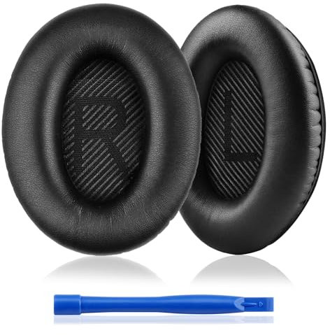 GlasFlength Almohadillas para Auriculares Bose QC35/QC35 II, Espuma de Alta Densidad y Cuero Proteico Almohadillas de Repuesto para Bose Quietcomfort 35&35II con 1 Stick de Instalación (1 Par Negro)