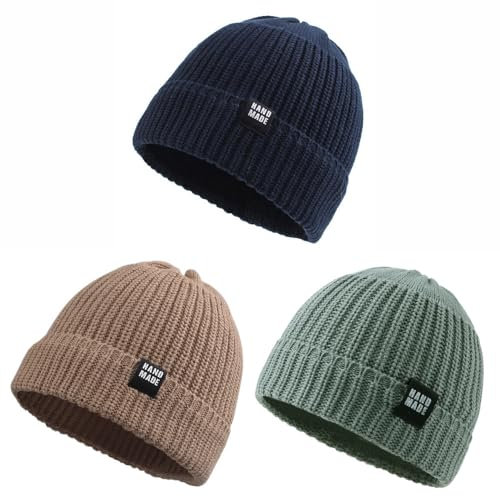 Pesaat Baby Mütze Jungen Strickmütze Weiche Baumwolle Mädchen Hut Kindermütze Warme Wintermütze 0-5 Jahren Winter,Herbst (DE/NL/SE/PL, Alter, 0 Monate, 6 Monate, Marine + Graugrün + Walnuss)