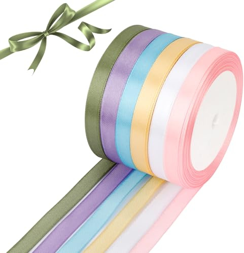Cinta De Raso y Tela - 6 Rollos 10mmx132m - Cinta Regalo Colores Estrecha Para Crochet