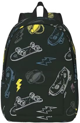 WURTON Graffiti Skateboard Print Canvas Rucksack - Vielseitiger Rucksack für alle Unisex Arbeit Wandern Canvas Rucksack, Schwarz, Medium