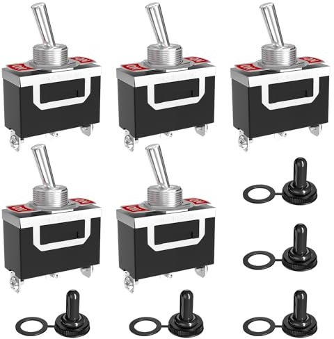 SCOOYUCK 5 Stück Kippschalter, 12V 24V 125V 230V (3-250V) SPDT ON ON 3 Polig Switch, Wippschalter, Mit Wasserdichter Kappe, Für PKW, LKW, Boote, Schiffe