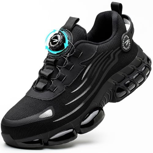 GUDECIUS Arbeitsschuhe Herren Sicherheitsschuhe Damen Trends Drehknopf Leicht rutschfeste Stahlkappenschuhe Dachdeckerschuhe Sicherheit Schwarz 41 EU