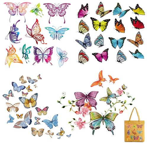 Attuslla Schmetterling Patches zum Aufbügeln, Bügelbilder für Thermotransfers Patch Sticker, Schmetterling Thermotransfer Patches für T-Shirt Jeans Rucksäcke Kleidung Hut DIY Applikation