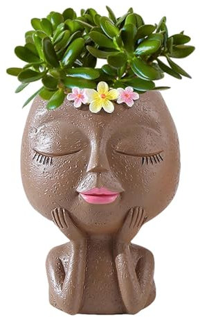 Pot de fleurs en résine unique pour grasses, yeux fermés, pot de fleurs, vase humain créatif, pot de fleurs moderne avec trou de drainage, pour d'intérieur et d'extérieur