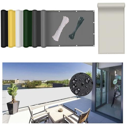 Brise Vue Balcon 80 x 380 cm Opaque, Résistant Aux Intempéries, Paravent Extérieur Auvent avec Attaches de Câble et Cordons, pour Terrasse, Jardin, Piscine, Blanc