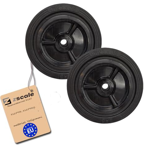 Zscale Rasenmäherrad Ø125 mm – Vollgummi Ersatzrad für Elektrorasenmäher, robustes Kunststoffrad (K125, 2 Stck.)