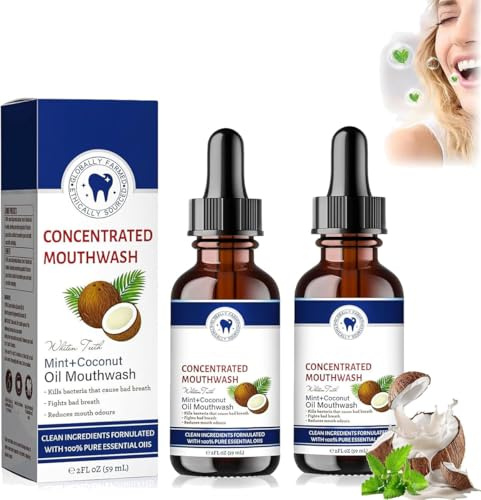 Collutorio con olio fresco di cocco, collutorio all'olio di cocco, 59 ml di olio di cocco, olio di cocco per denti, collutorio alla menta e cocco, collutorio fresco e sbiancante (2)