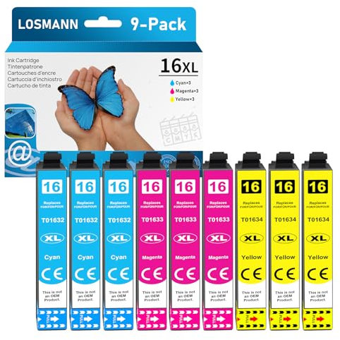 LOSMANN 16XL Druckerpatronen Kompatibel für Epson 16 XL Patronen für Workforce WF-2760 WF-2630 WF-2510 WF-2660 WF-2750 WF-2650 WF-2540 WF-2530 WF-2520 WF-2010 (Cyan, Magenta, Gelb, 9er-Pack)