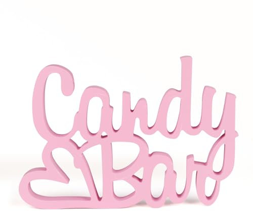 Funtery Candy Bar Schild, Candybar Zubehör, Rosa Candy Bar Deko, Holz Banner, Sweetsbar Tischdekoration für Party, Festival, wie Hochzeiten, Geburtstage usw (Rosa)