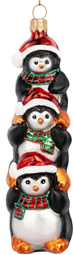 SIKORA Pinguin Turm besondere Weihnachtskugel Glas Christbaumschmuck Deko Figur Weihnachten Anhänger Ornament - Premium Line - BS826