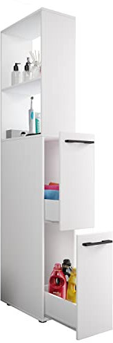 VCM Holz Badezimmerschrank | Badmöbel | Nischenschrank | Raumteiler mit Zwei Schubladen | Hochschrank | Maße ca. H. 183 x B. 25 x T. 50 cm - Sadilo XL