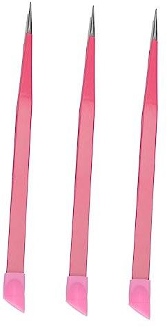 UKCOCO 3pcs Stainless Steel Professional Tweezers for Manicure Tweezers Pressing Rod Ingot Hair Pink