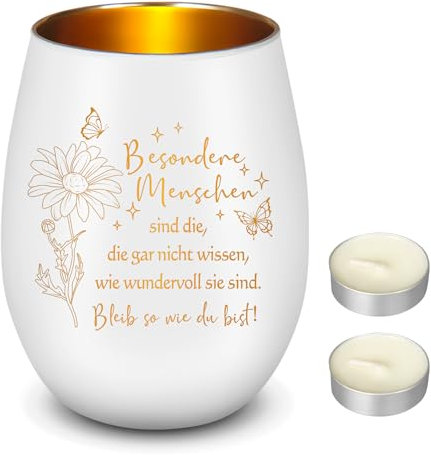 Nuenen Kerzenhalter aus Glas Teelichtglas mit 2 Kerzen Windlicht mit Gravur Erinnerung Inspirierendes Geschenk(Besondere Menschen)