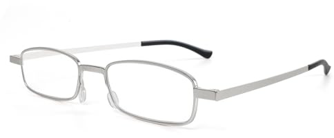 UVTQSSP Mini Lesebrille Tragbar mit Blaulicht- und UV-Schutz, Schmal Lesebrillen mit tragbarem Hartschalen-Etui für Männer und Frauen (Silber, 3, x)