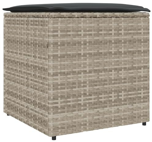 vidaXL Lagerbox für draußen mit Kissen, grau, aus robustem synthetischen Rattan. Perfekt für Balkone und Terrassen. Rechteckige Möbel für Dein Balkon-Layout. Wasserfest und UV-beständig. Modern.