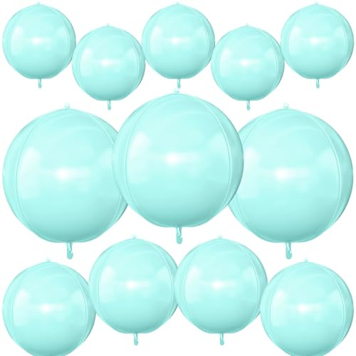 12Pcs Baby Blue Round Foil Balloons, 22 15 10 4D Helium Ball Balloon, Metallic Pastel Teal Blue Foil Balloon for Birthday Wedding Baby Shower Blue Theme Prom Anniversary Party Decorations