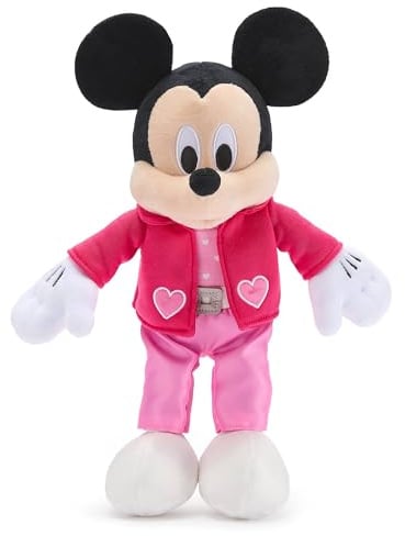 Disney Store Official Mickey Mouse Sweetheart 2026 Medium Soft Toy, Plush Figure in Pink Leisure Suit with Embroidered Hearts & Satin Trousers, 37cm