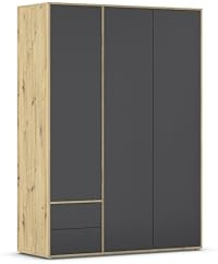 Rauch Möbel NABILA, Schrank, Grau metallic/Eiche Artisan, Breite 140 cm | Kleiderschrank, Mehrzweckschrank, 3-türig, 2 Schubladen, Push-to-open, für Schlafzimmer, Kinderzimmer, Studentenwohnung