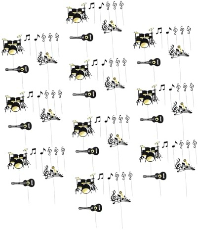 Kisangel 10sätze Tortendekoration mit Musiknoten und Gitarre für Geburtstagsparty Kuchenaufsätze mit Cupcake-topper für Musikfans und Partydekoration