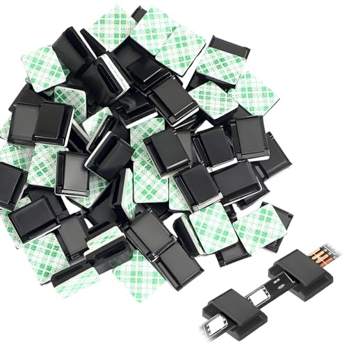 HEUIOP 150 Pcs Self Adhesive Cable Clips, Flat Cable Clips, Wire Tidy Management Holder for Car, Office, Workshop, Home (13x16mm, Black)