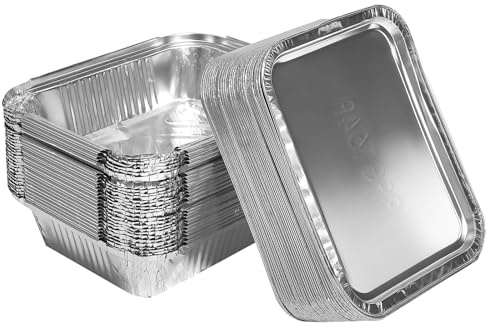 LINLINOI 30 bandejas de aluminio para barbacoa, 600 ml, resistentes al calor y reutilizables, bandejas de goteo de aluminio con tapa para hornear y freír