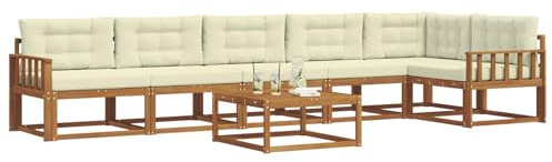 vidaXL Outdoor-Sofagarnitur mit Kissen 7 pcs Natur und Creme, Garten-Lounge-Sofa-Set, modernes Ecksofa, langlebige Gartenmöbel, anpassbare Terrasse für Wohnräume