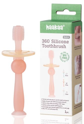 Haakaa 360 Grad Silikon Baby Zahnbürste, rosa, 16 g