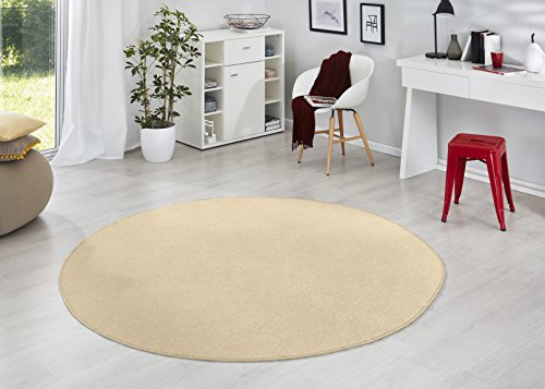 Hanse Home Teppich Fancy Rund – Wohnzimmerteppich einfarbig Modern Velours Teppich für Esszimmer, Wohnzimmer, Kinderzimmer, Flur, Schlafzimmer, Küche – Beige, Ø200cm