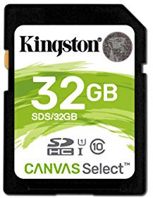 Kingston SDS/32GB SDS 32 GB Canvas Select Class10 UHS-I Flash Memory Card, Black
