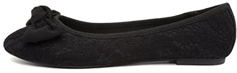 Lilley Gigi Womens Black Lacey Large Bow Ballerina - Size 4 UK - Black