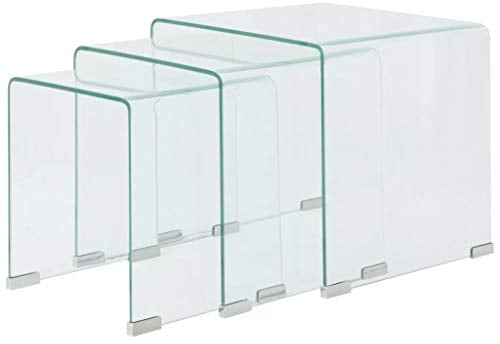 Festnight- 3-teilige Satztisch-Set | Couchtisch Koffeetisch Beistelltisch | aus geh?rtetem Sicherheitsglas | 3 Verschiedenen Gr??en Transparent