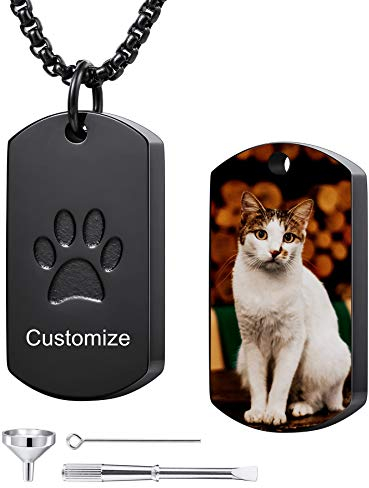 MeMeDIY Personalisierte Pfote Drucken Hundemarke Anhänger Urne Asche Halskette Gravur Foto/Name Für Frauen Männer Mädchen Haustier Hund Katze Denkmal Schmuck Andenken Einäscherung Trichter Kit
