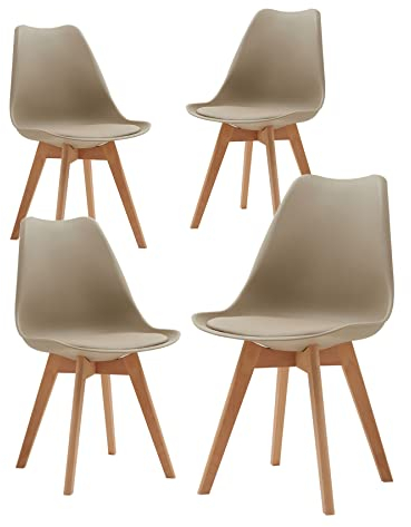 BenyLed Set di 4 Sedie da Pranzo Moderne, con Seduta Imbottita e Gambe in Legno di Faggio, Ideali per Sala da Pranzo, Cucina, Soggiorno, Camera da Letto, Marrone