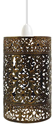 LEDSONE Retro Metal Wire cage-Ceiling Light Brushed Copper Drum Shaped 24cm Easy fit Lampshades for Pendant Lamp for Kitchen Living Room